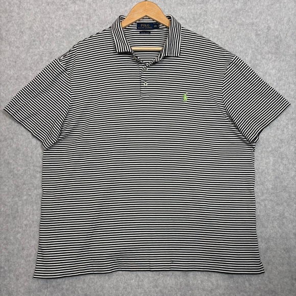 Polo Ralph Lauren Short Sleeve Striped Pima Golf Shirt-Black/White-Men Size XXL - Picture 2 of 5